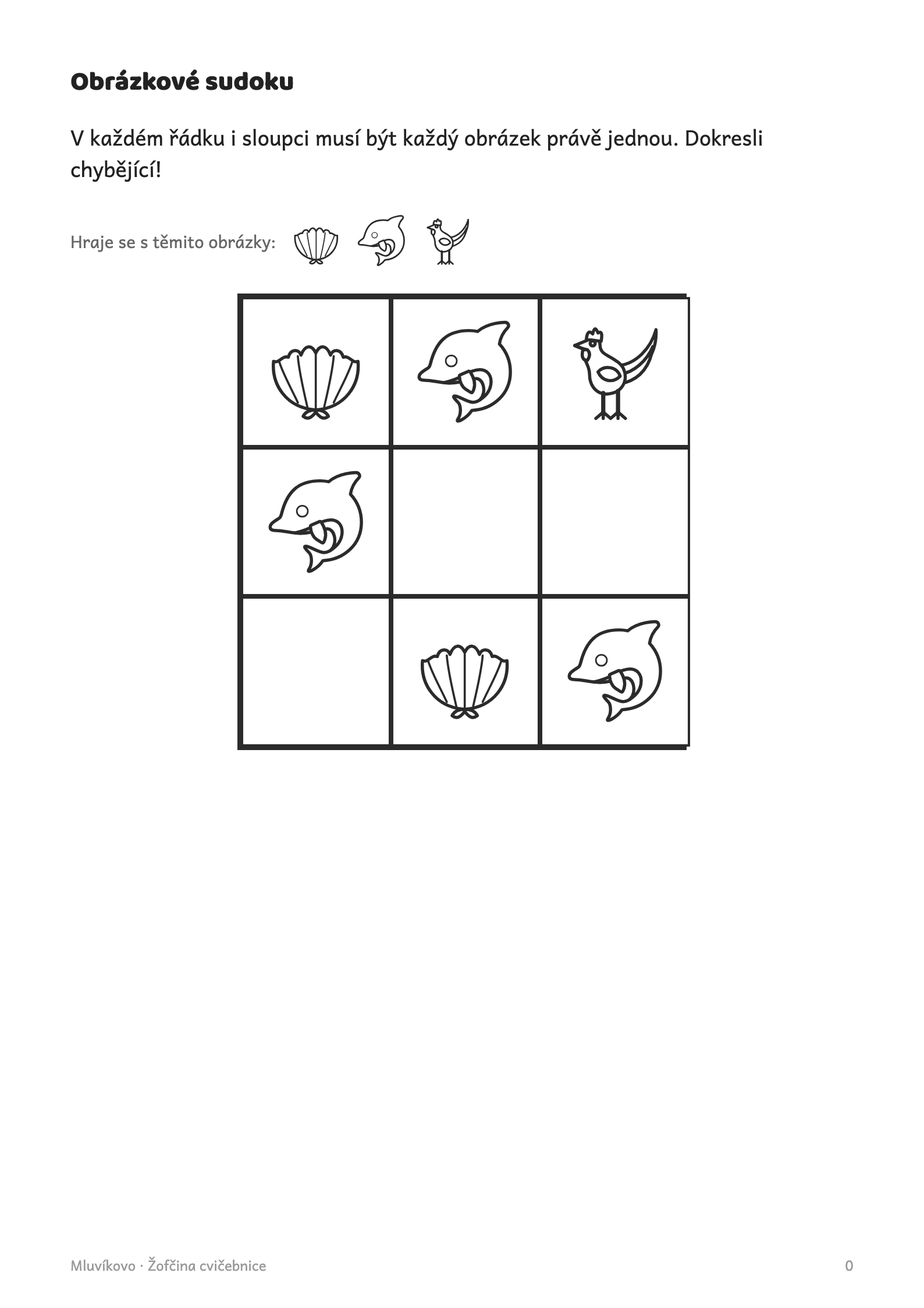 Stránka cvičebnice: Obrázkové sudoku · 5–8 let