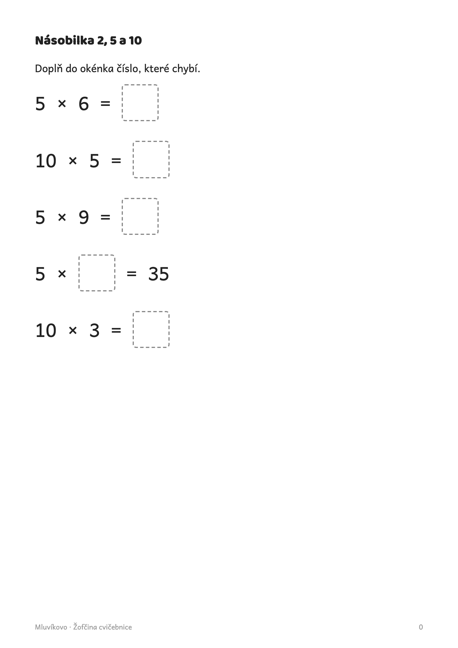 Stránka cvičebnice: Násobilka · 8–9 let